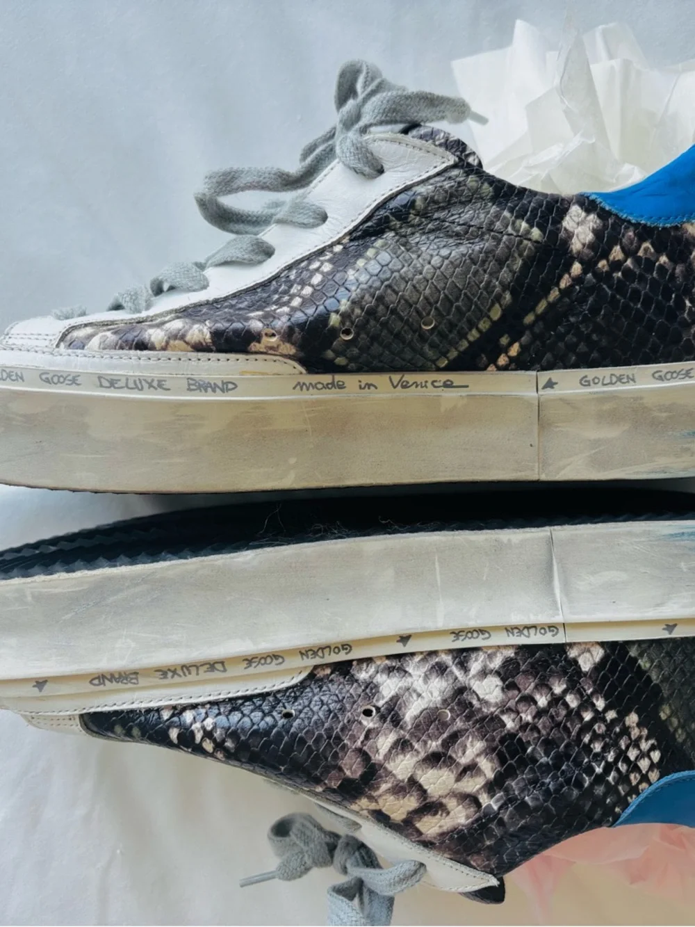 Golden Goose Women's Snake-Print Superstar Sneakers in White, Gray, Black - Picture 5 of 13